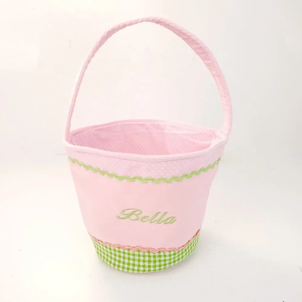 Monogram Easter Basket Bella Pink, Green Gingham Plaid Pastel, Preppy Spring